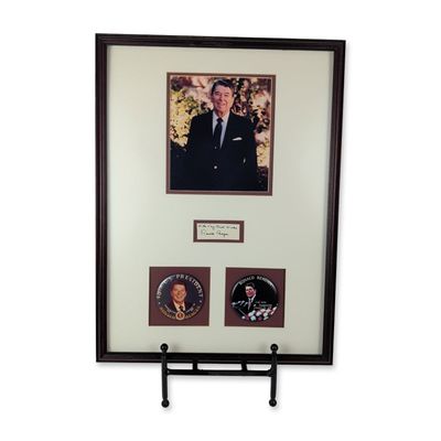 Sale Photo Thumbnail #680: Ronald Reagan Framed Autographed Memorabilia Collection Featuring Signed Inscribed Card and