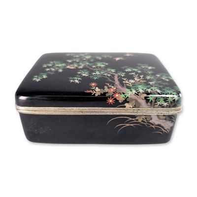 Sale Photo Thumbnail #380: Japanese Black Lacquer Lidded Cloisonne Box
