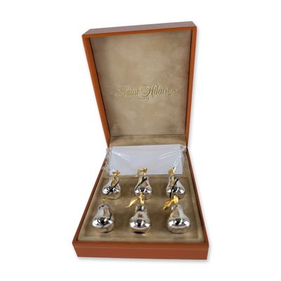 Sale Photo Thumbnail #311: Saint Hilaire Paris Silver-Plated and Gold Tone Fruit Place Card Holders