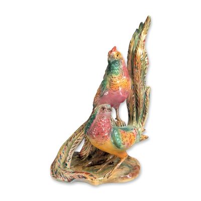 Sale Photo Thumbnail #337: Mid-Century Italian Hand-Painted Polychrome Glazed Ceramic Pheasants Sculpture