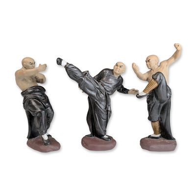 3pc Wanjiang China Shiwan Ceramic Martial Arts Figurines