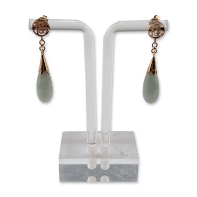 Sale Photo Thumbnail #397: Pair of 14K Yellow Gold Jade Drop Earrings