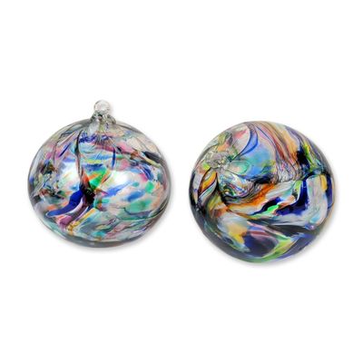Sale Photo Thumbnail #537: 2pc Iridescent Hand-Blown Glass Witch Balls