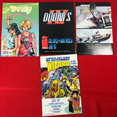 Sale Photo Thumbnail #807: Selection of 1990s comic books and promotional inserts, including Deity issue #1 and a Wizard magazine advertisement.