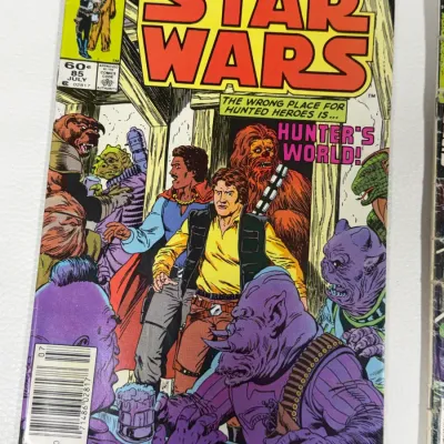 Sale Photo Thumbnail #742: Marvel Comics Star Wars #85, published July 1984, featuring Han Solo, Lando Calrissian, and Chewbacca on the cover in good vintage condition.