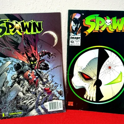 Sale Photo Thumbnail #806: Two Image Comics Spawn comic books, including issue #12 from July 1993 and issue #112, shown in good overall condition.