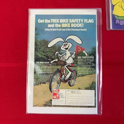 Sale Photo Thumbnail #811: Back cover of a vintage comic book inside a protective plastic sleeve, featuring a Trix cereal advertisement.