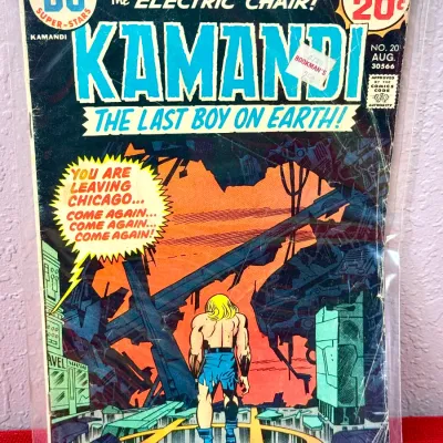 Sale Photo Thumbnail #782: DC Comics Kamandi: The Last Boy on Earth! issue No. 20, published August 1974. The comic is bagged in a protective plastic sleeve showing moderate cover and spine wear.