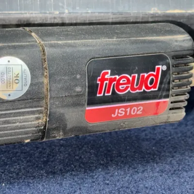 Sale Photo Thumbnail #623: Freud JS102 plate joiner power tool showing branding label and quality inspection sticker.