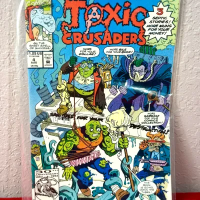 Sale Photo Thumbnail #765: Marvel Comics Toxic Crusaders #4, dated August 1992, featuring the 'Special All-Toilet Issue' cover. The comic is bagged and sleeved in good vintage condition.
