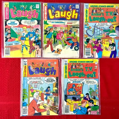 Sale Photo Thumbnail #74: Collection of five vintage Archie Comics Group Laugh and Archie's T.V. Laugh-out comic books from the 1970s and 1980s, individually sleeved.
