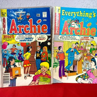 Sale Photo Thumbnail #745: Two vintage Archie comic books in protective sleeves, including Archie #260 (March 1977) and Everything's Archie #48 (June 1976).