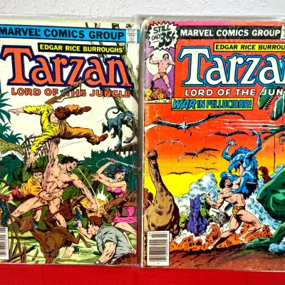 Sale Photo Thumbnail #796: Two Marvel Comics Group 'Tarzan Lord of the Jungle' comic books, issues #25 (June 1979) and #22 (March 1979), both individually bagged in protective sleeves.