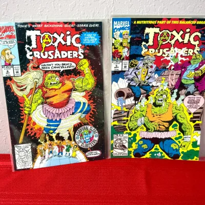 Sale Photo Thumbnail #766: Two Marvel Comics Toxic Crusaders issues, #5 (September 1992) and #6 (October 1992), individually bagged for protection.