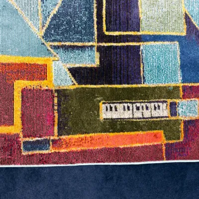 Sale Photo Thumbnail #727: Modern area rug featuring a colorful abstract geometric design with music-inspired motifs.