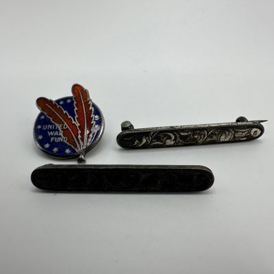 Sterling Silver Pins Brooch Set United War Fund Enamel