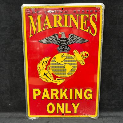 Sale Photo Thumbnail #334: United States Marines Parking Only Metal Tin Sign USMC