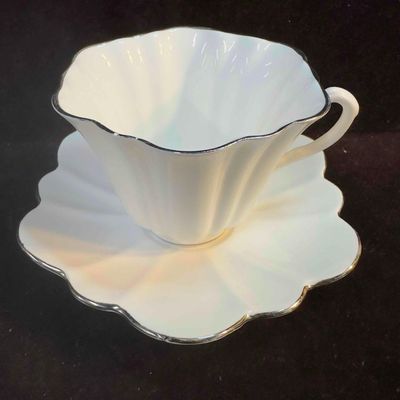 Rosina Bone China White Silver Toned Accent Rim Cup and Saucer Plate Set