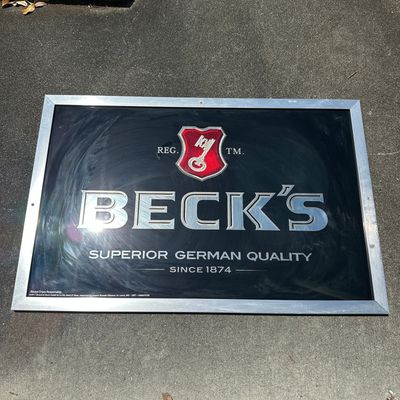 Becks Beer Framed Advertising Bar Mirror Sign Anheuser-Busch
