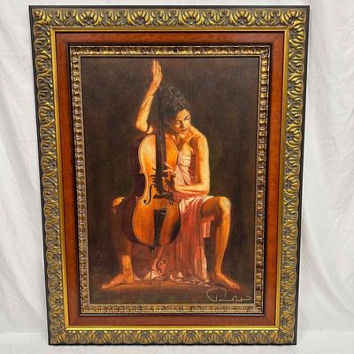 Sale Photo Thumbnail #211: Tomasz Rut Vocalisa Pink Dress Woman Playing Cello Framed Giclee on Canvas