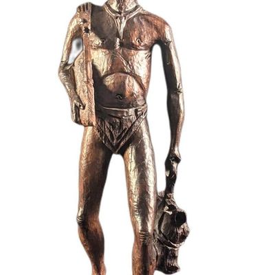 Large Hand Carved Wooden Tribal Hunter Statue