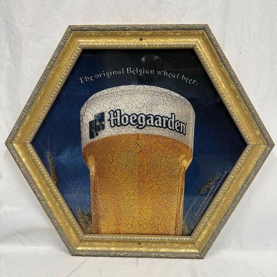 Hoegaarden Belgian Beer Hexagon Mirror Wood Frame Wall Decor