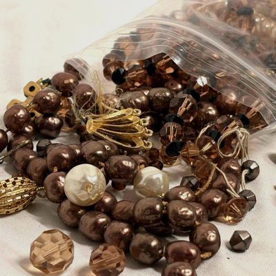 14 Plus Ounces of Bronze Toned Charms, Beads, Broken Costume Jewelry and More