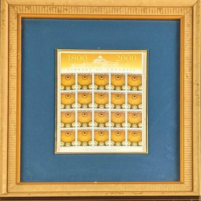 Framed Library of Congress Complete Sheet of 20 33¢ Stamps