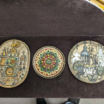 2 Vintage Towers Wall Plaques and Enamel Wall Plate