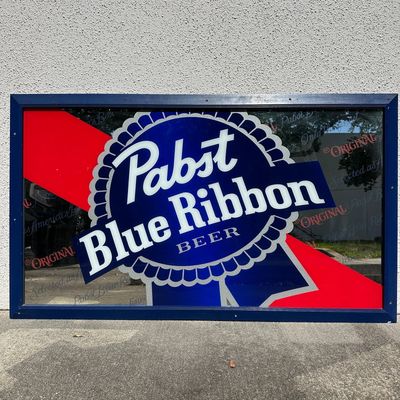 Large Pabst Blue Ribbon Beer Framed Bar Advertising Mirror Ad Sign