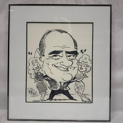 Sale Photo Thumbnail #296: Original Signed 1992 Michel Roux Caricature Drawing Framed
