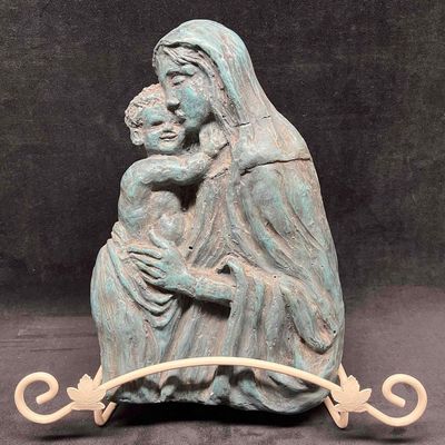 Sale Photo Thumbnail #351: Carved Religious Pottery Sculpture & Stand Virgin Mary & Baby Jesus