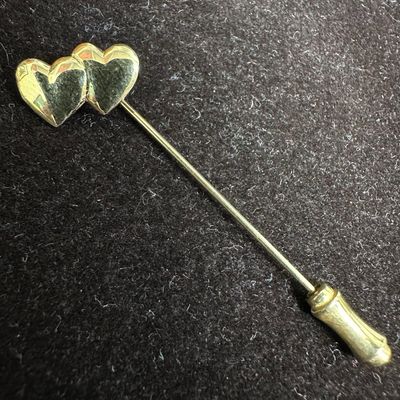 Double Heart Stick Pin 14K Yellow Gold