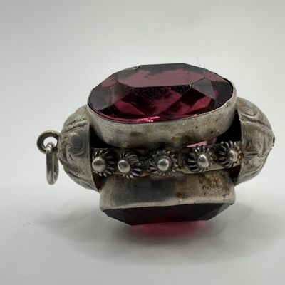 Sale Photo Thumbnail #286: Deep Magenta Purple Glass Statement Silver Charm ER88