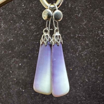 Sale Photo Thumbnail #390: Natural Purple Shell Sterling Silver Dangle Drop Earrings I91