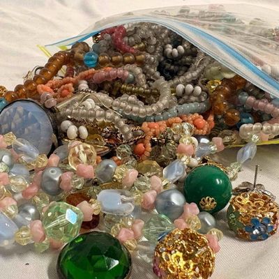 Over a Pound of Pastel Colorful Rhinestone Embellished Costume Jewelry Beads