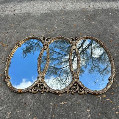 Sale Photo Thumbnail #121: Vintage Bassett Mirror Co. Triple Oval Gold Gilt Wall Mirror