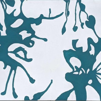 Sale Photo Thumbnail #198: Large Original Acrylic Teal & White On Canvas