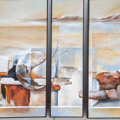 D81 Triptych Large Robbie Feldman Acyclic On Canvas