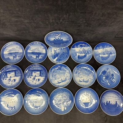 Sale Photo Thumbnail #196: Sixteen Large Lot of Blue and White Royal Copenhagen Bing and Grondahl Plate Collectibles