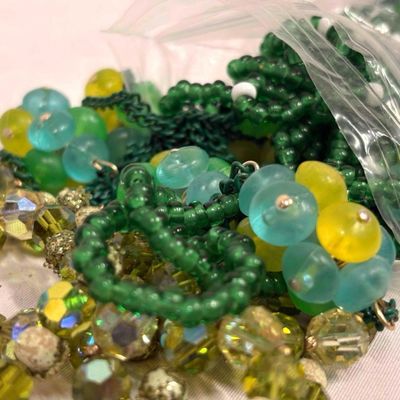10 Plus Ounces of Green Charms, Beads, Broken Costume Jewelry and More