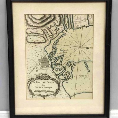 Sale Photo Thumbnail #220: Framed Vintage Map Of Le Port Au Prince In The Island Of Santo Domingo
