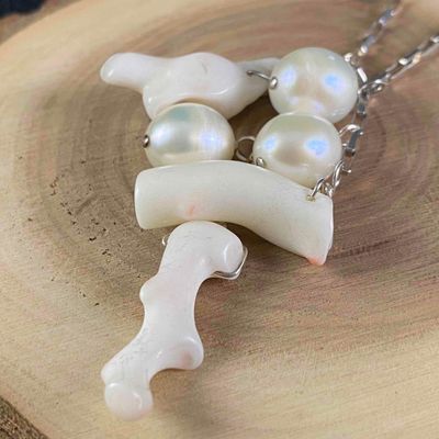 Sale Photo Thumbnail #192: Vintage Pearl & White Coral Branch Sterling Necklace W/ Earrings