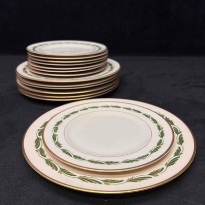 15pc Vintage Franciscan Arcadia Green Plumes Salad Bread and Butter Plates