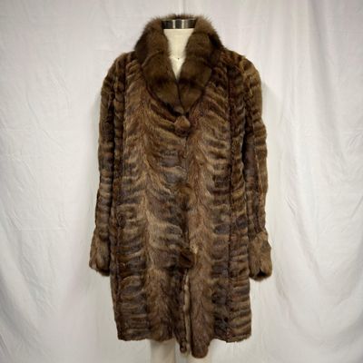 Sale Photo Thumbnail #297: Marten Fur Coat Brown Patterned Plush Shawl Collar FurMM