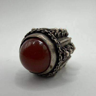 Sale Photo Thumbnail #306: Carnelian Etruscan Revival Style Pendant Fob Charm Unmarked Silver ER84