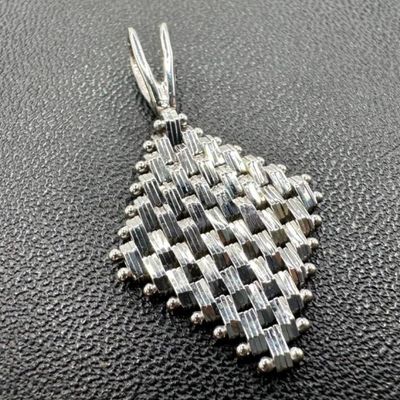 Sale Photo Thumbnail #184: 14k White Gold Weave Link Diamond Shaped Pendant