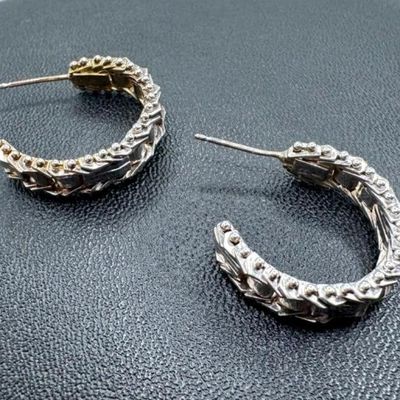 Sale Photo Thumbnail #179: 14k White Gold Wheat Link Half Hoop Earrings