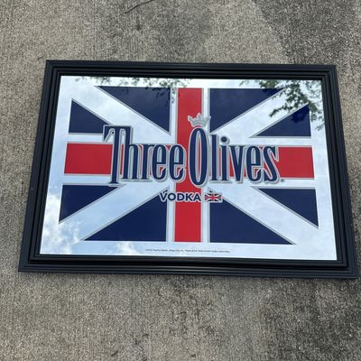 Three Olives Vodka Framed Mirror Bar Sign Union Jack Design