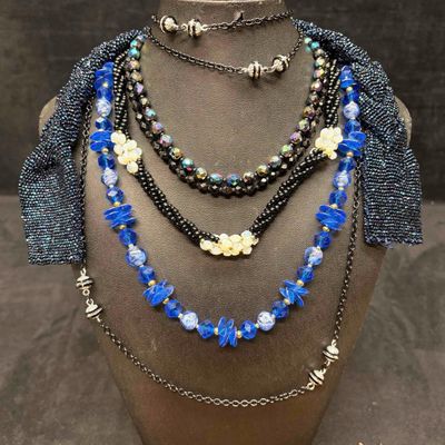 Sale Photo Thumbnail #312: 6pc Blue Black and Silver Galactic Necklace Lot